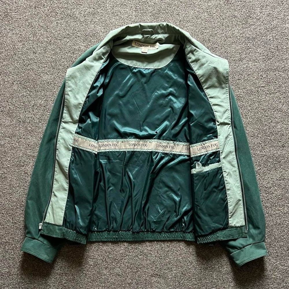 Vintage London Fog Microsuede Green Zip Up Bomber Jacket Colorblock Collar Men M - Picture 6 of 14